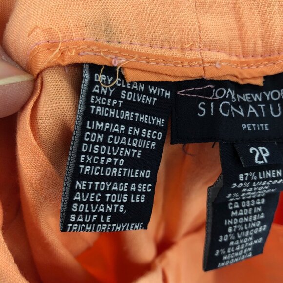 Jones New York Pants Womens 2 Petite Orange Linen Blend Signature Crop Stretch - Picture 6 of 11